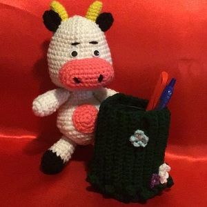 Handmade Cow Pencil Caddy